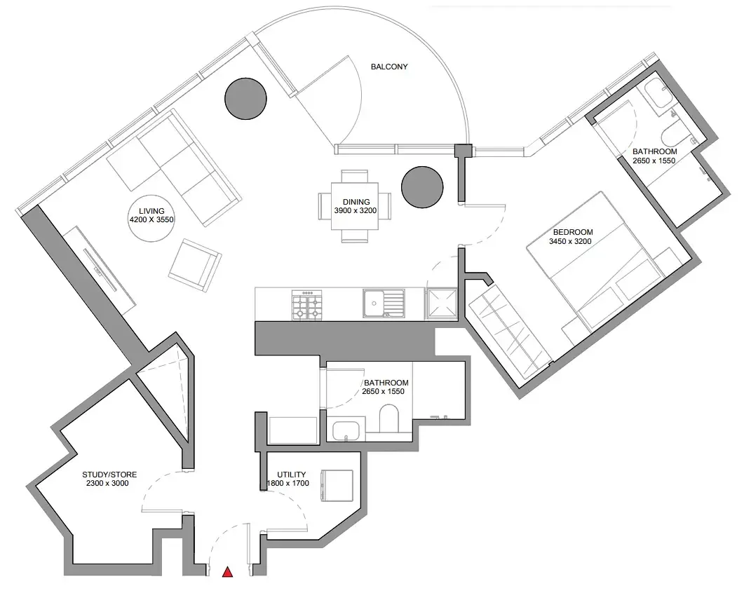Sobha Orbis 1 bed floor plan, 923 – 925 sqft