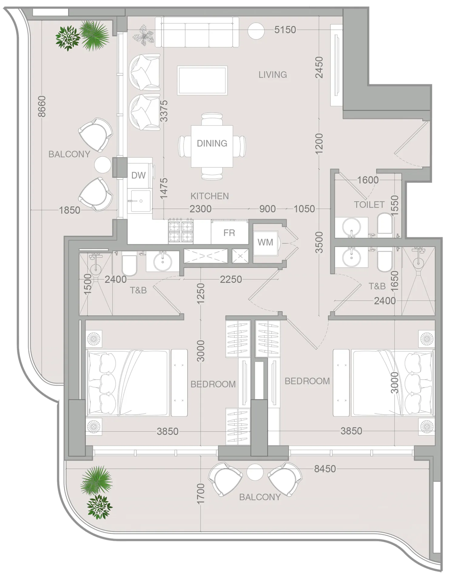 ALTA V1EW 2 bed floor plan, 1,172 sqft