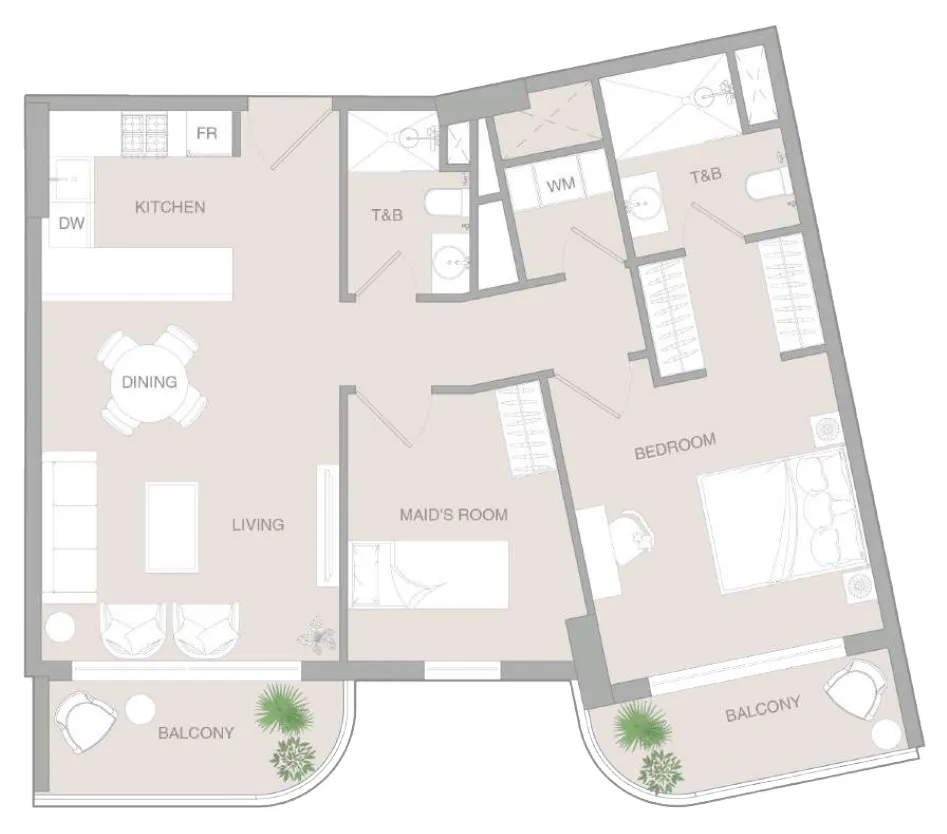 VERDAN1A 3 1 bed floor plan, 960 sqft