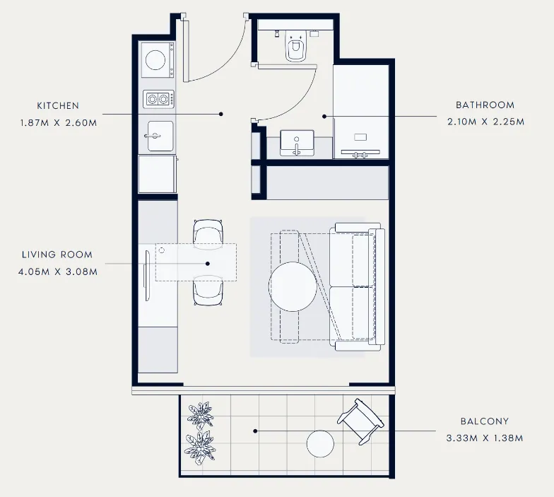 Azizi Venice Studio floor plan, 333 sqft
