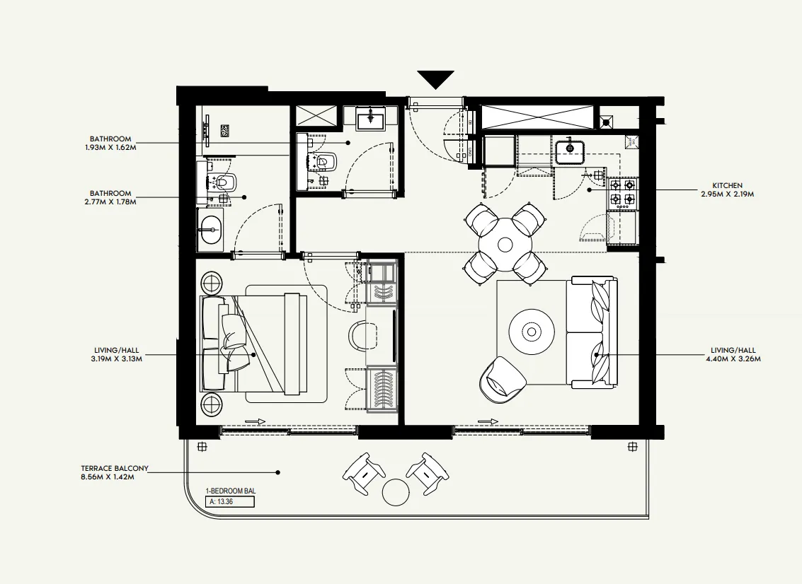 Azizi Jewel 1 bed floor plan, 773 sqft