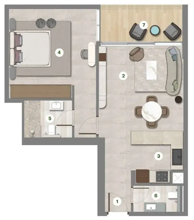 Parkgreen Residences 1 bed floor plan, 664 sqft