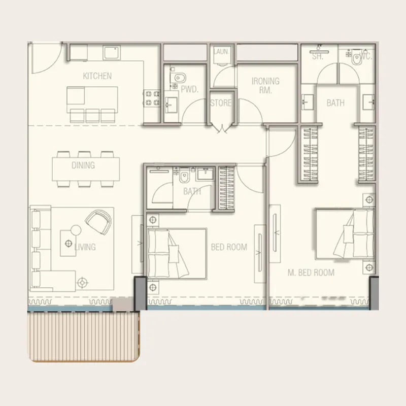 Aquora by Casa Vista Development 2 bed floor plan, 1,253 – 2,224 sqft