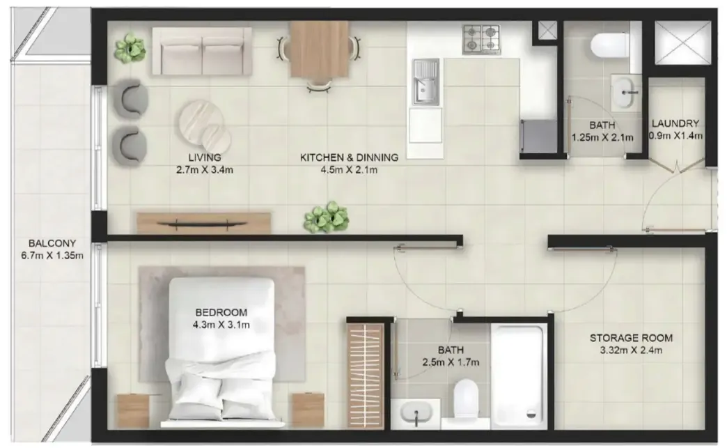 Stellar Axis 1 bed floor plan, 786 sqft