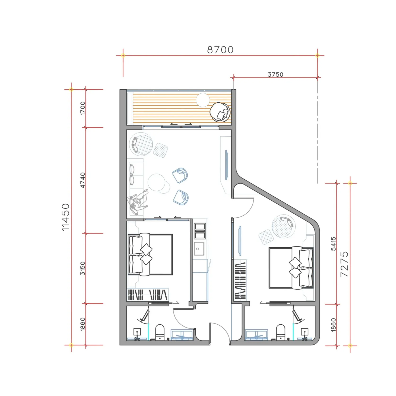 Sole Mio Residences 2 bed floor plan, 784 – 893 sqft