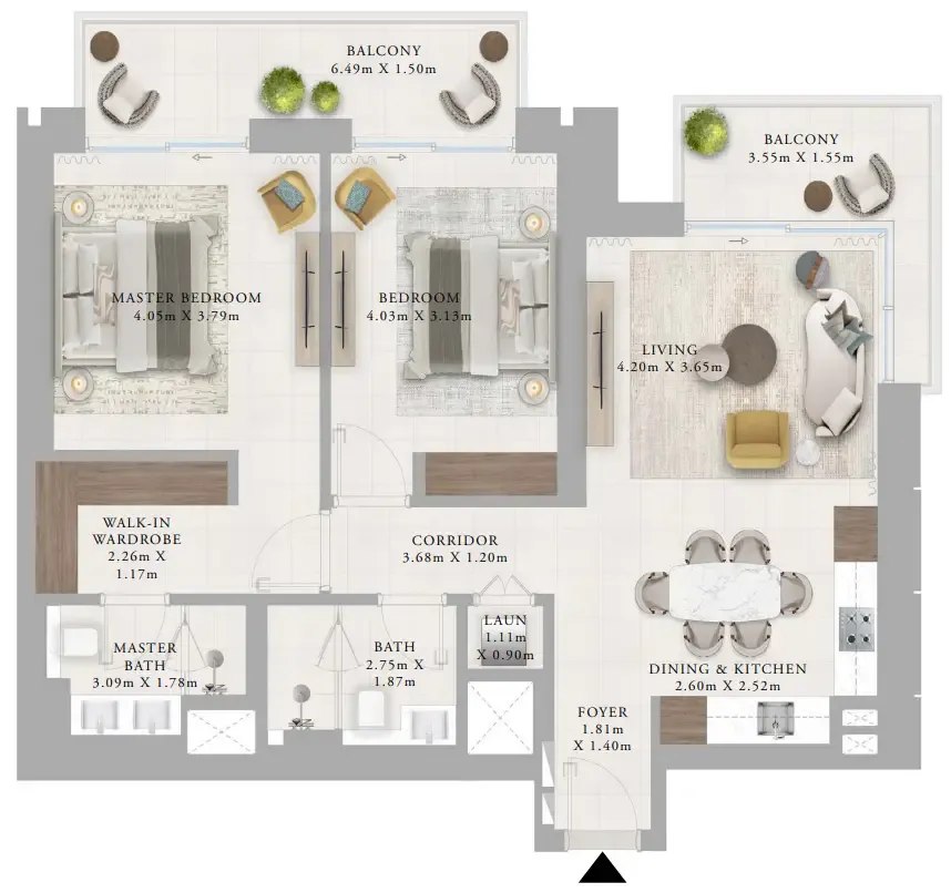 Creek Haven 2 bed floor plan, 1,249 sqft