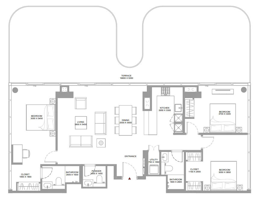 Pearlside Marina Residences 3 bed floor plan, 2,164 sqft