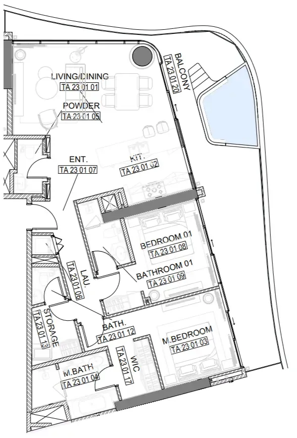 Laguna Residence 2 bed floor plan, 1,608 sqft