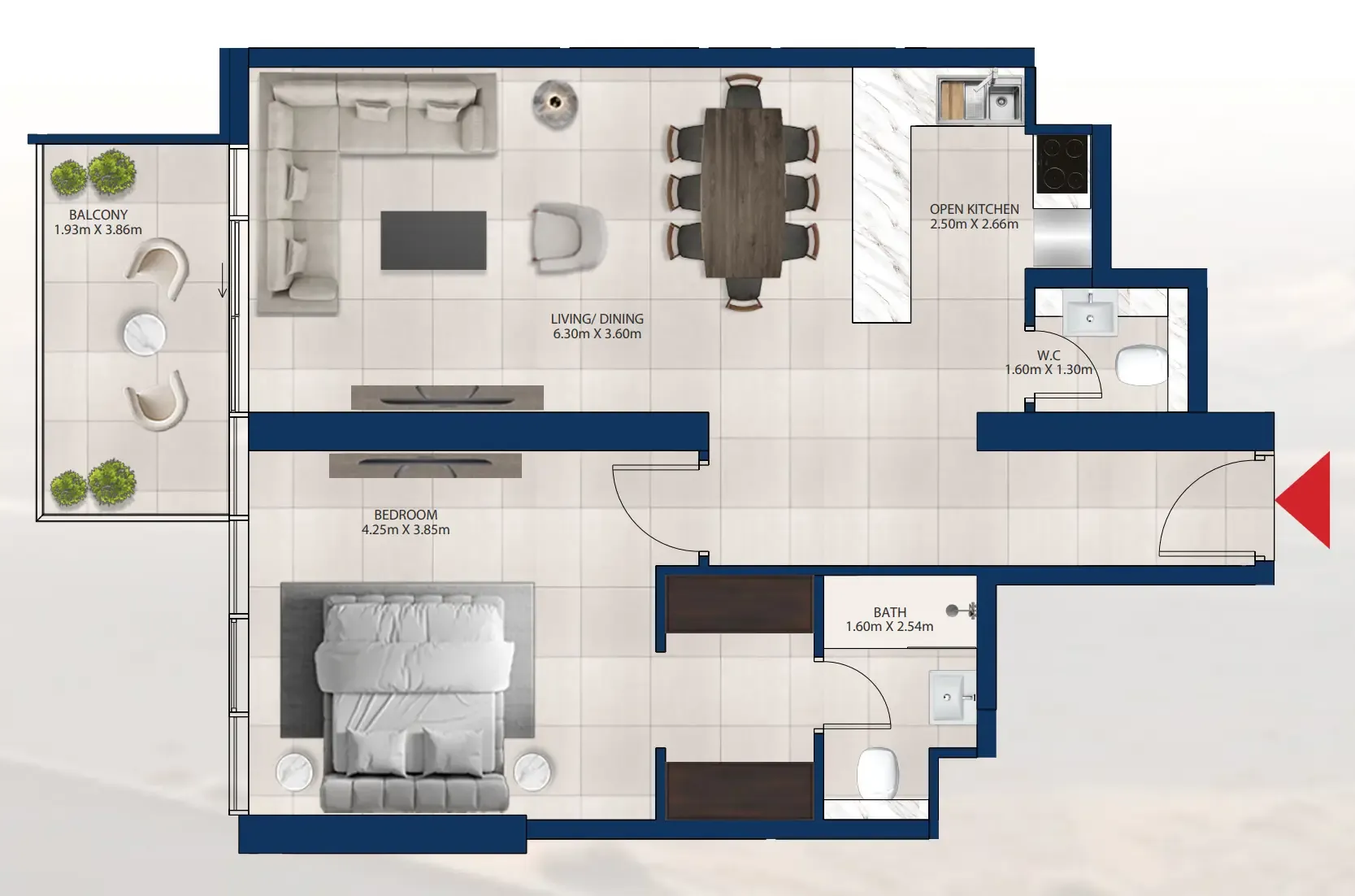 Al Vista 1 bed floor plan, 871 sqft