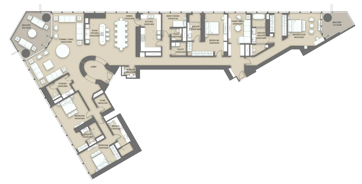 The S at Sobha Hartland II 4 bed floor plan, 5,441 sqft