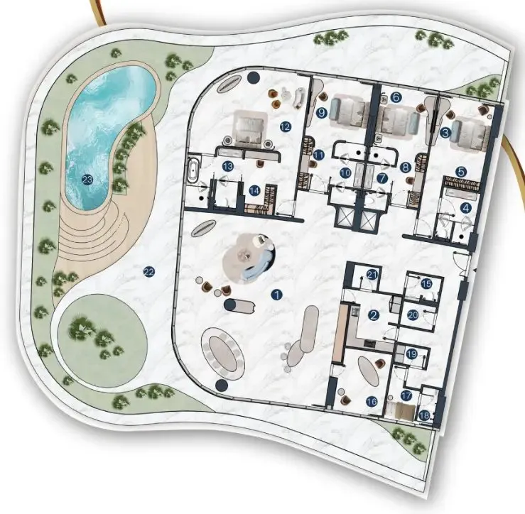 La Mazzoni 4 bed floor plan, 6,990 – 7,744 sqft