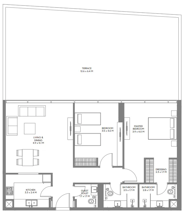 The Gate 3 and 4 2 bed floor plan, 2,014 sqft