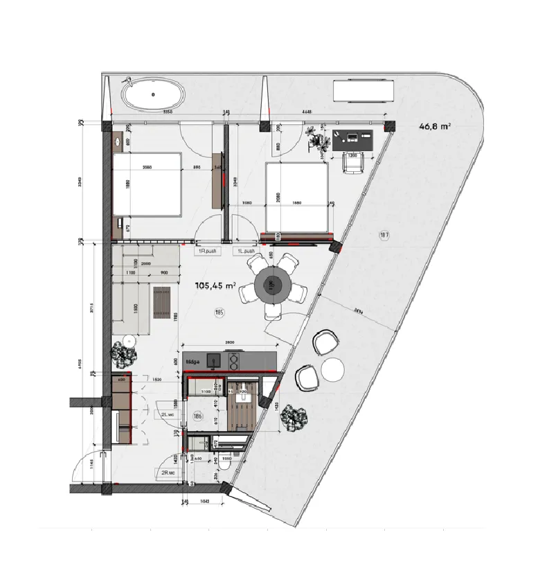 Anta Residence 2 bed floor plan, 1,290 sqft