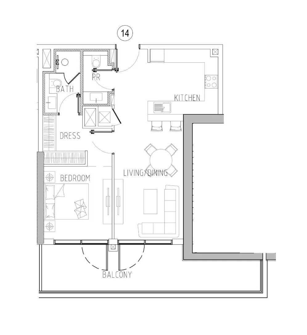 Damac Riverside Views 1 bed floor plan, 869 – 875 sqft