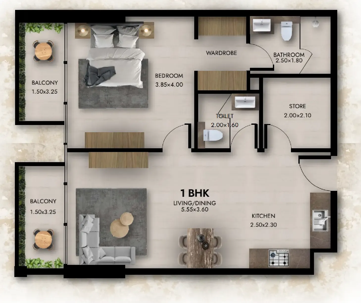 Provenza Residences 1 bed floor plan, 810 sqft