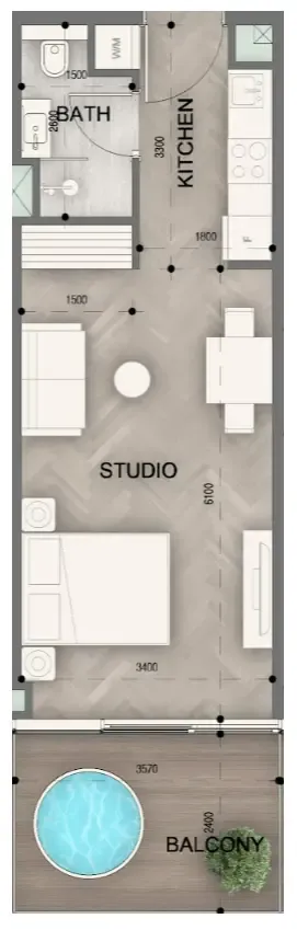 Sky Line by Peace Homes Studio floor plan, 464 sqft
