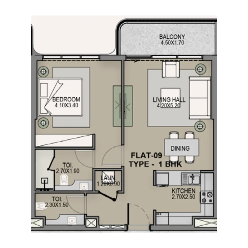 Helvetia Residences 1 bed floor plan, 813 sqft