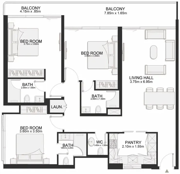 Ashley Hills 3 bed floor plan, 1,455 sqft