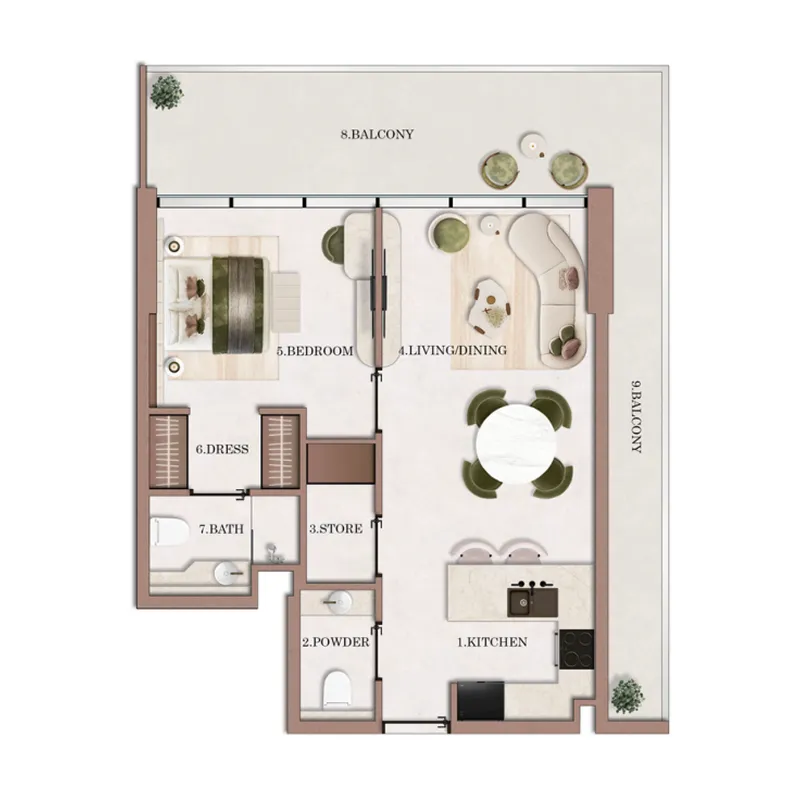 Havencia 1 bed floor plan, 887 sqft