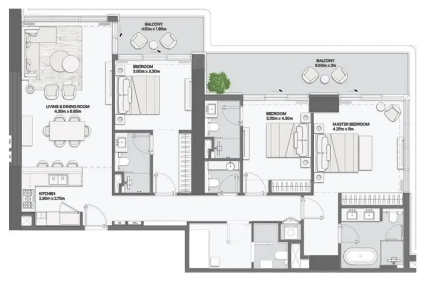 Mansory Residences by Amaal 3 bed floor plan, 1,986 sqft