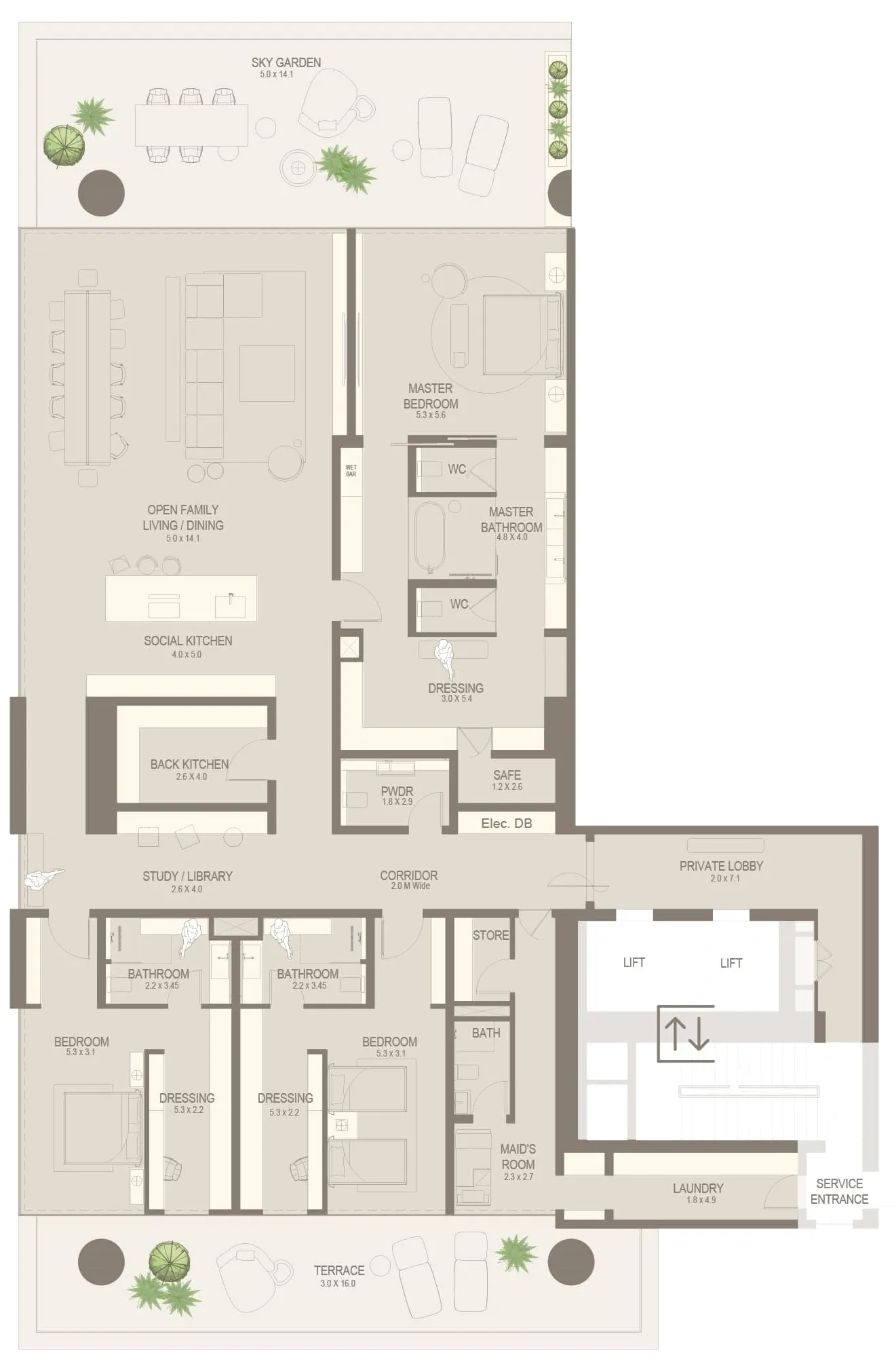 The Chedi Private Residences 3 bed floor plan, 5,689 sqft