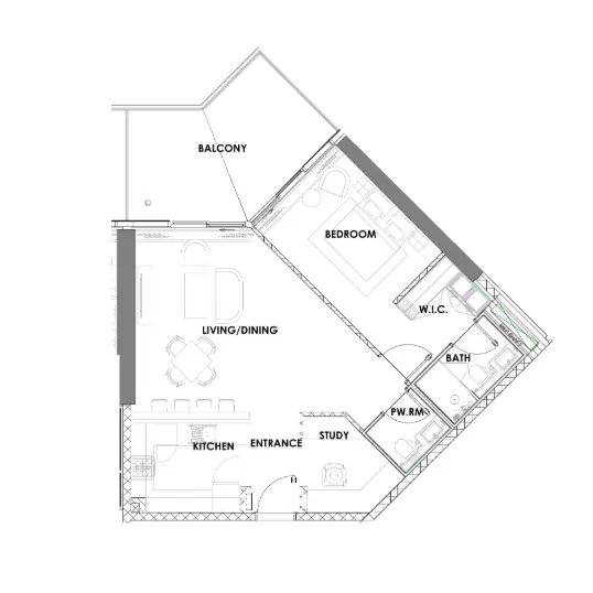 Golf Greens 1 bed floor plan, 1,014 sqft