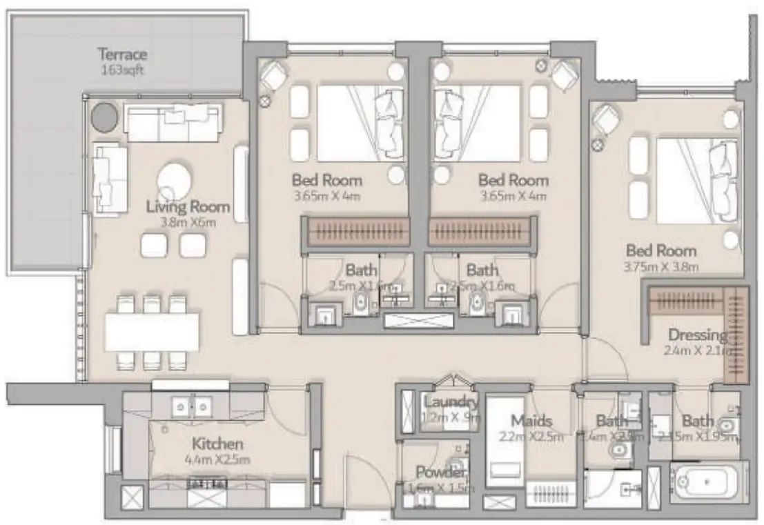 South Square Tower S1 3 bed floor plan, 1,673 sqft