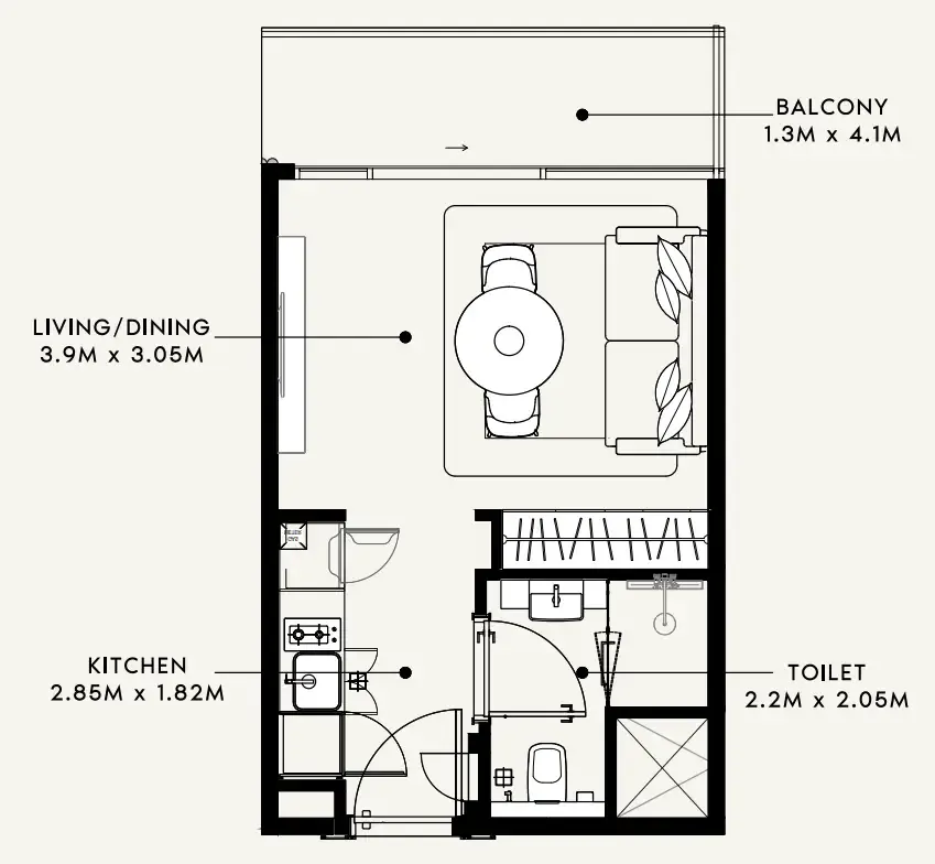 Azizi Milan Studio floor plan, 336 sqft