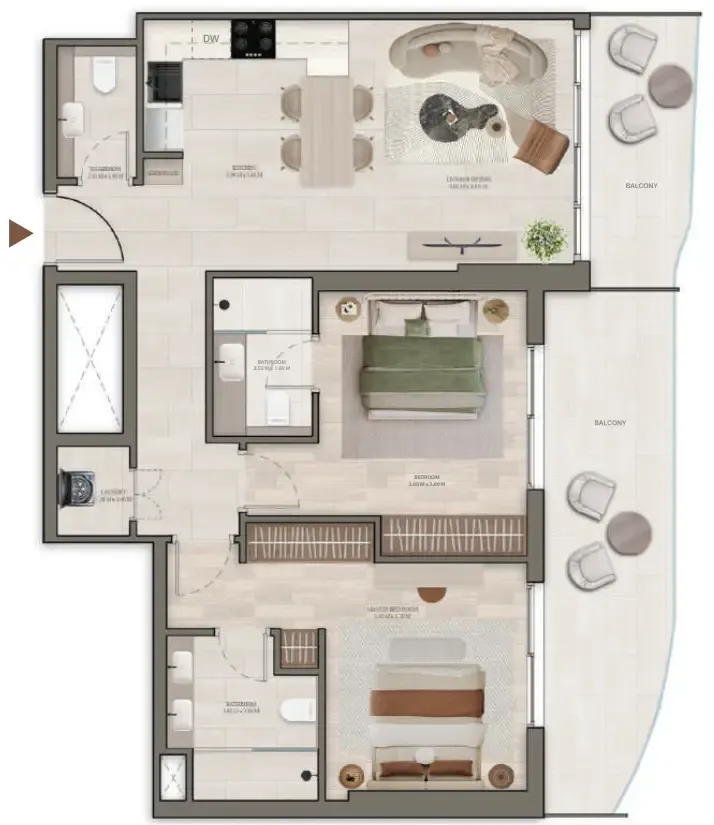 Stax 2 bed floor plan, 1,089 – 1,100 sqft