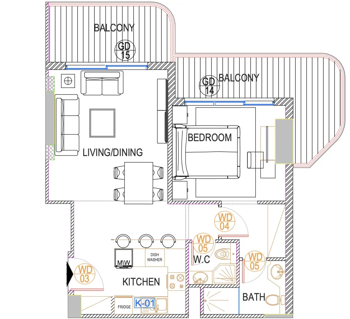 Urban Life 1 bed floor plan, 875 sqft