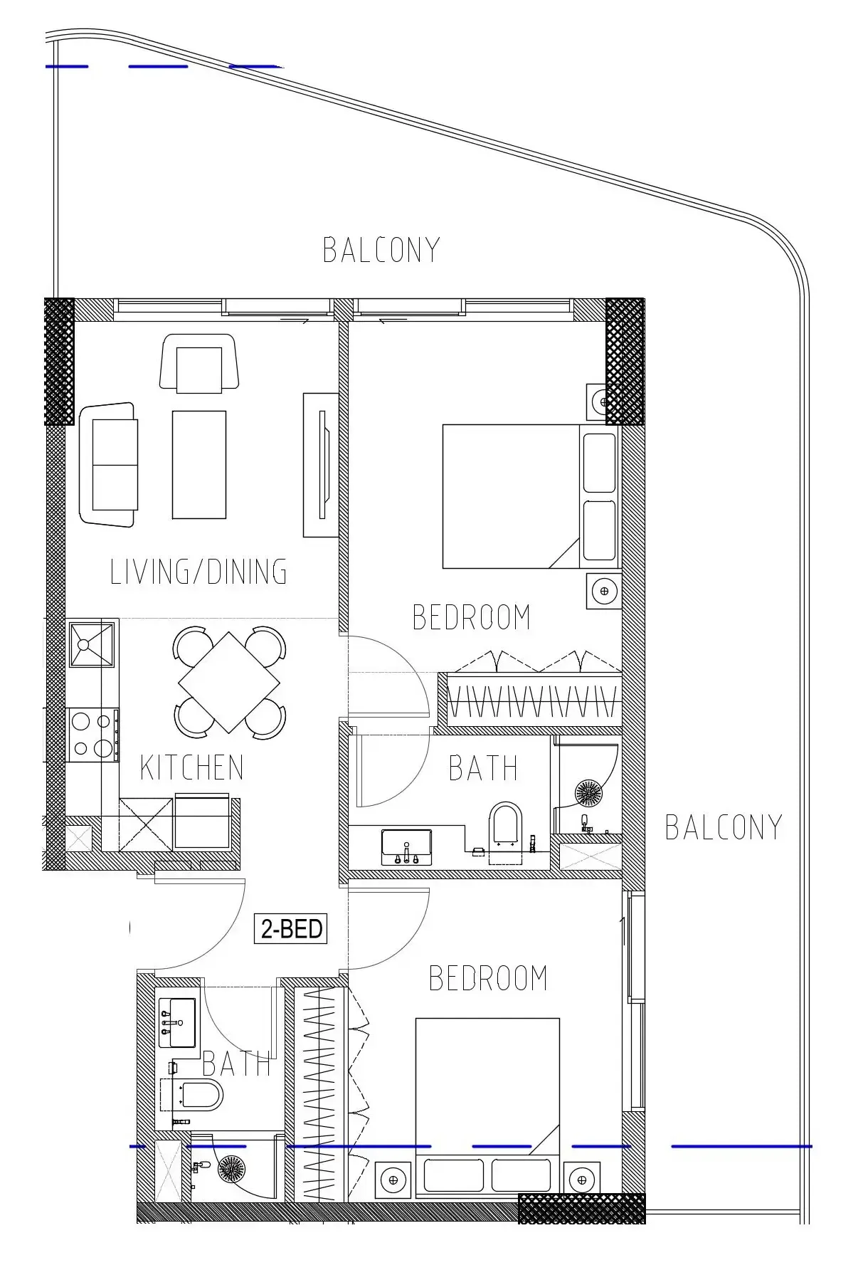 Elo 2 and 3 Damac 2 bed floor plan, 1,037 sqft