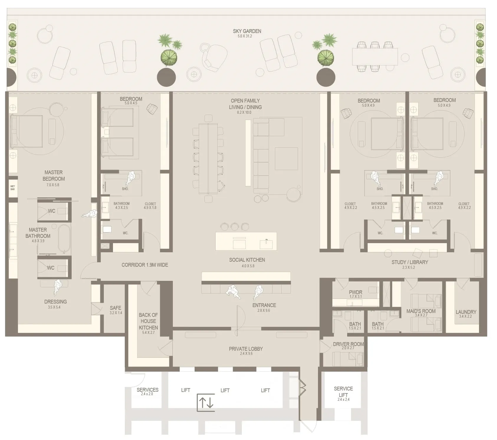 The Chedi Private Residences 4 bed floor plan, 7,405 sqft