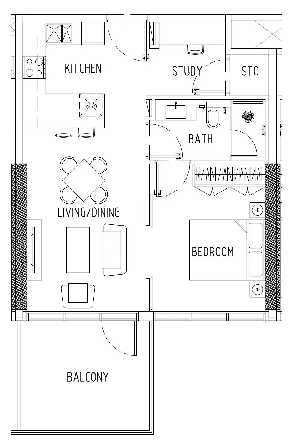 Damac District 1 bed floor plan, 674 – 682 sqft