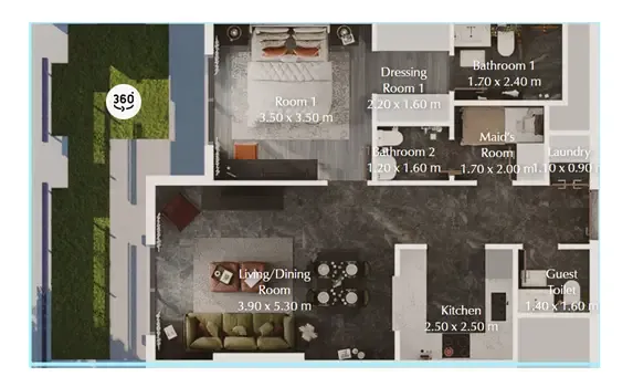 Bab Al Qasr Garden Residences 65 1 bed floor plan, 901 sqft