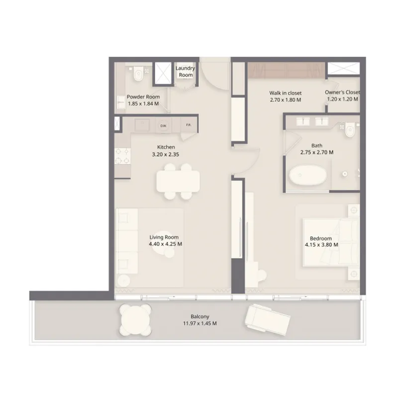 The Residences at Sheraton Al Marjan Island Resort Phase 1 & 2 1 bed floor plan, 1,037 – 1,089 sqft