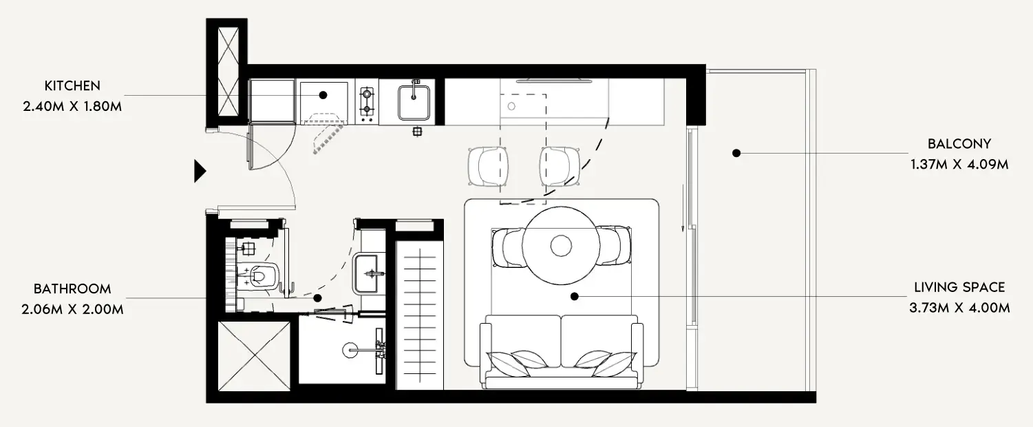 Azizi Leily Studio floor plan, 330 sqft