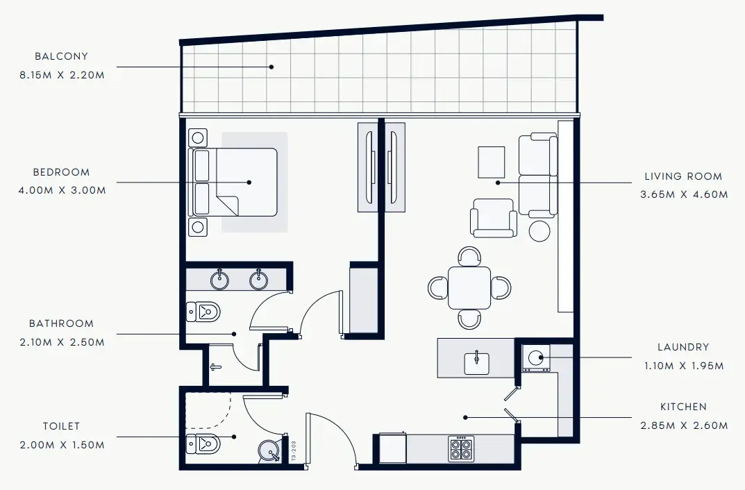 Riviera Rêve 1 bed floor plan, 841 sqft