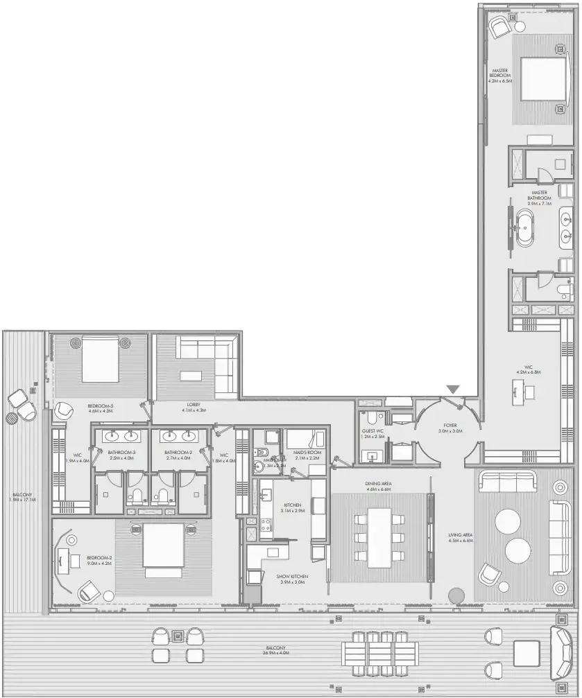 Armani Beach Residence 3 bed floor plan, 5,217 sqft