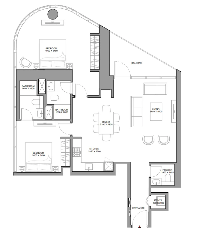 Skyvue Stellar 2 bed floor plan, 1,239 sqft