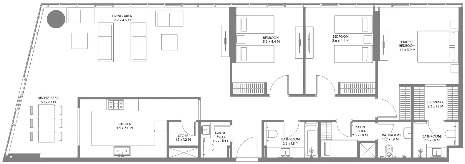 The Gate 5 3 bed floor plan, 1,886 sqft