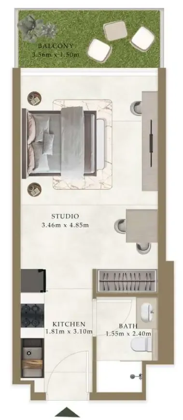 Ryze Residences by AUM Development Studio floor plan, 380 sqft