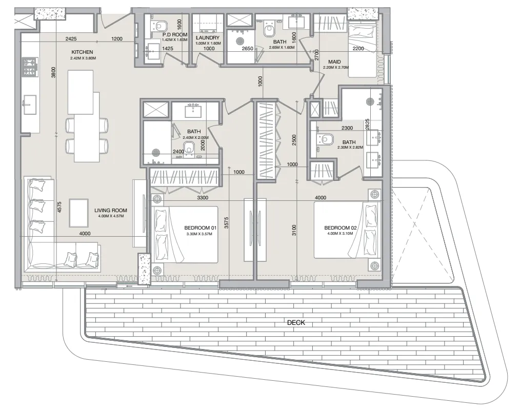 Isolana Residences 2 bed floor plan, 1,396 sqft