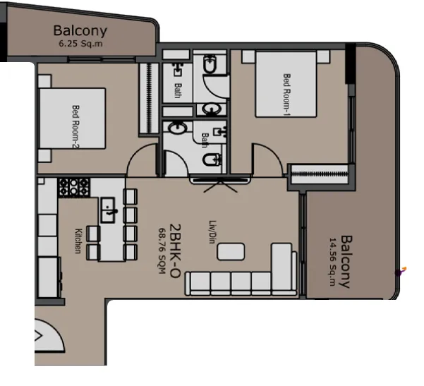 Golden Woods Albab Views 2 bed floor plan, 972 sqft