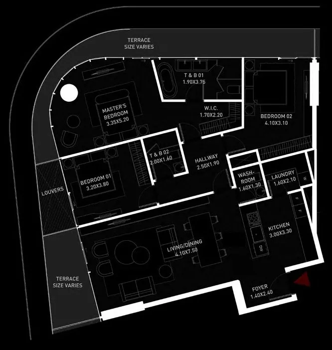 Brabus Island 3 bed floor plan, 1,641 – 1,668 sqft