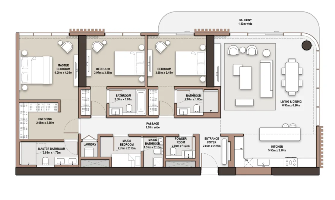 The Edit at d3 3 bed floor plan, 2,154 sqft