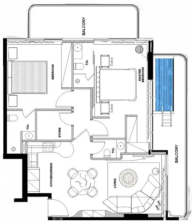 Natuzzi Harmony 2 bed floor plan, 1,209 sqft