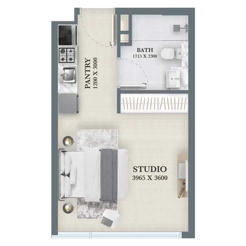 Aum 99 Residences Studio floor plan, 343 – 657 sqft