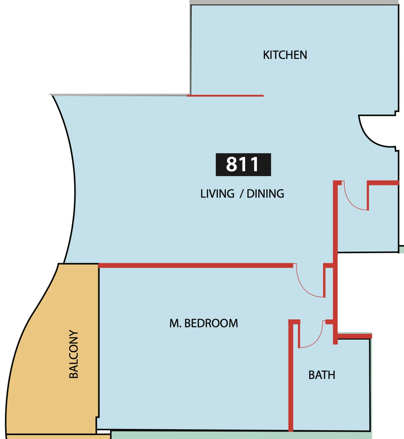 Paradise View 1 1 bed floor plan, 893 sqft