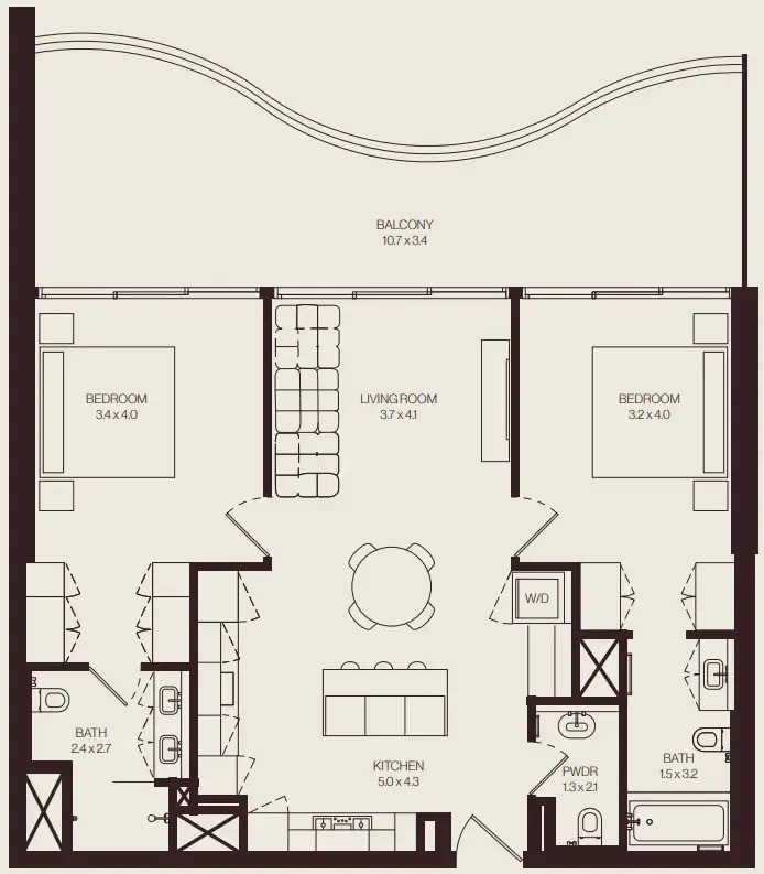 The Weave – Al Ghurair 2 bed floor plan, 1,328 sqft