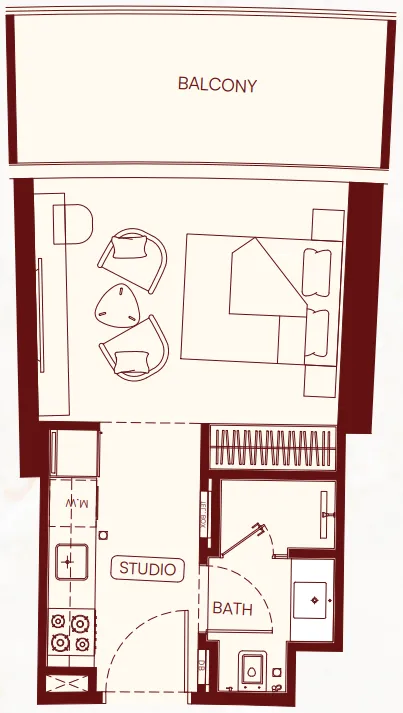 Binghatti Skyflame Studio floor plan, 414 sqft